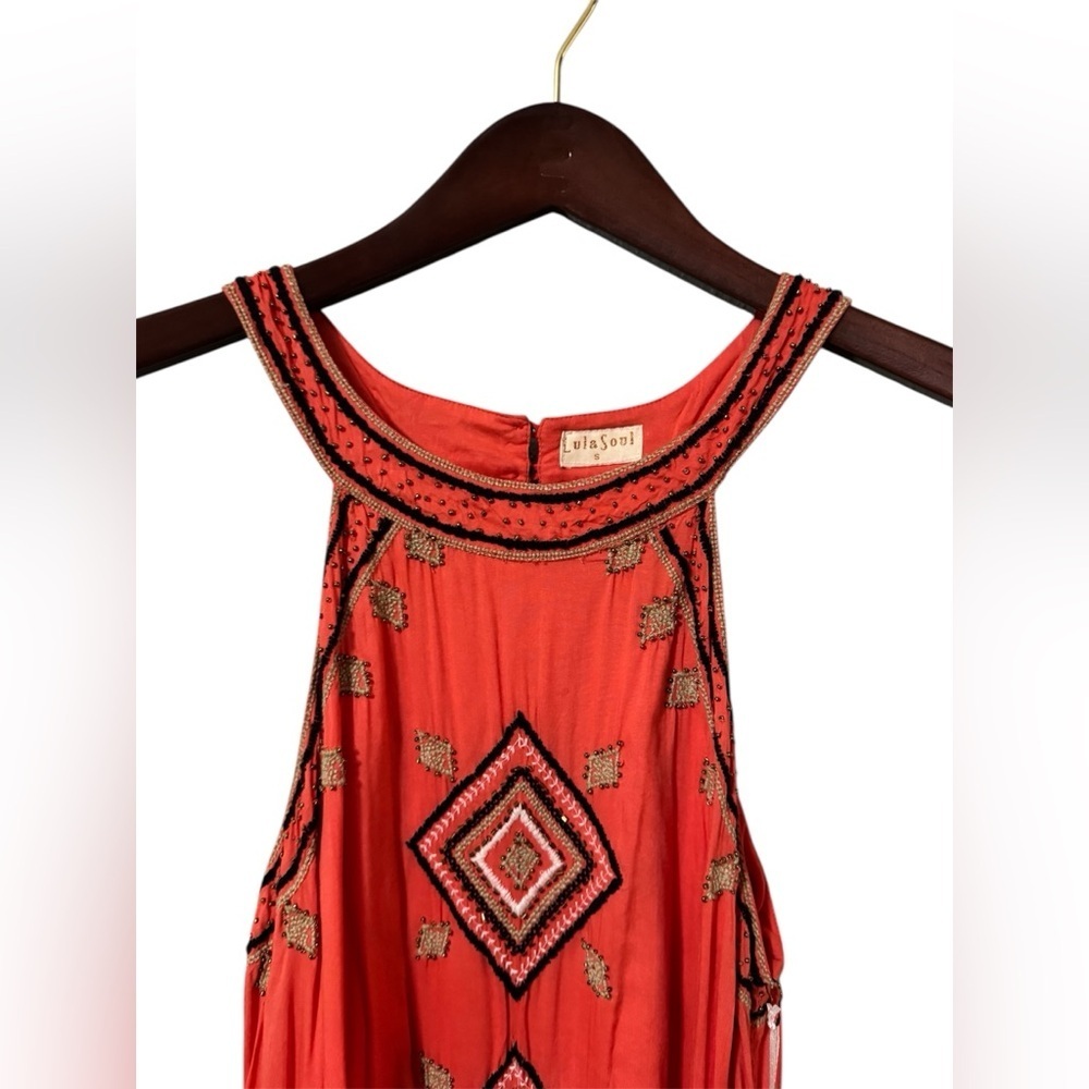 NWT LulaSoul Divine Sleeveless Maxi Dress Flame Red Boho Embroidered S - Picture 2 of 7